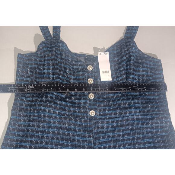 ASOS DESIGN Curve Size 18 Tweed Jumpsuit Blue Pearl Buttons NWT Inseam 32 Inches - Picture 4 of 9